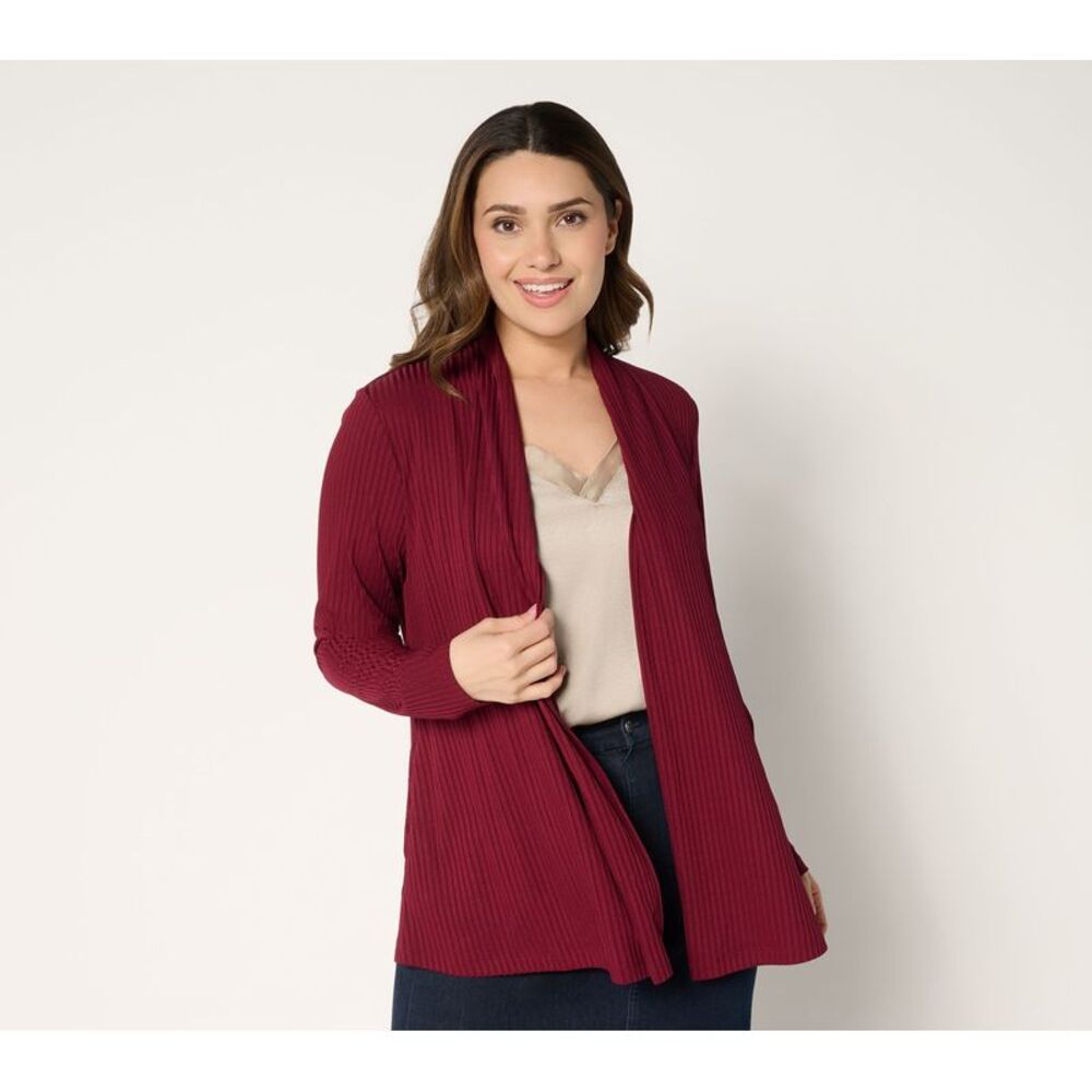 Susan Graver Women's Top Petite Sweater PXS Ribbed Liquid Knit Red A701914
